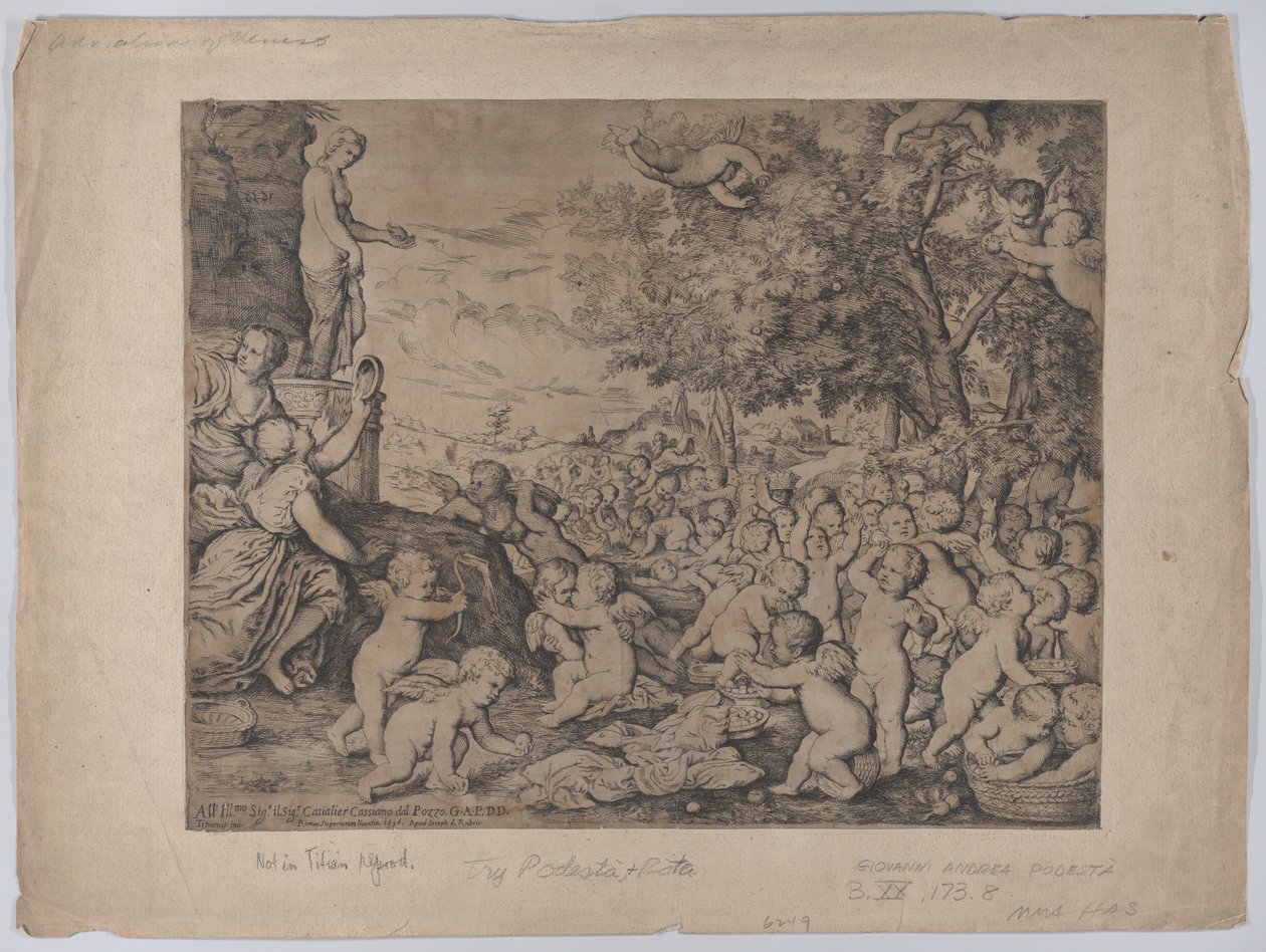 Putti Venuksen patsaan edessä, Tizianin jälkeen, 1636. tekijältä Giovanni Andrea Podesta