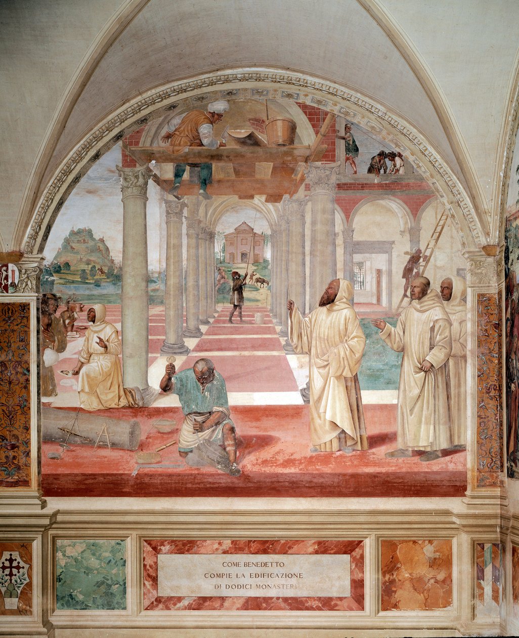 Benedictus rakensi kaksitoista luostarin luostarin freskon Antonio Bazzi dit il Sodoman (1477 - 1549) tuottaman Pyhän Benedict of Nursie (480 - 567) elämästä. Benediktiiniritarikunnan perustaja 1503 - 1508 Oliveto Maggi of Monteore tekijältä Giovanni Antonio Bazzi Sodoma