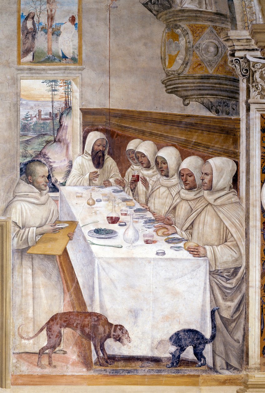 Benedictus saa runsaasti jauhoja ja ruokkii munkkeja tekijältä Giovanni Antonio Bazzi Sodoma