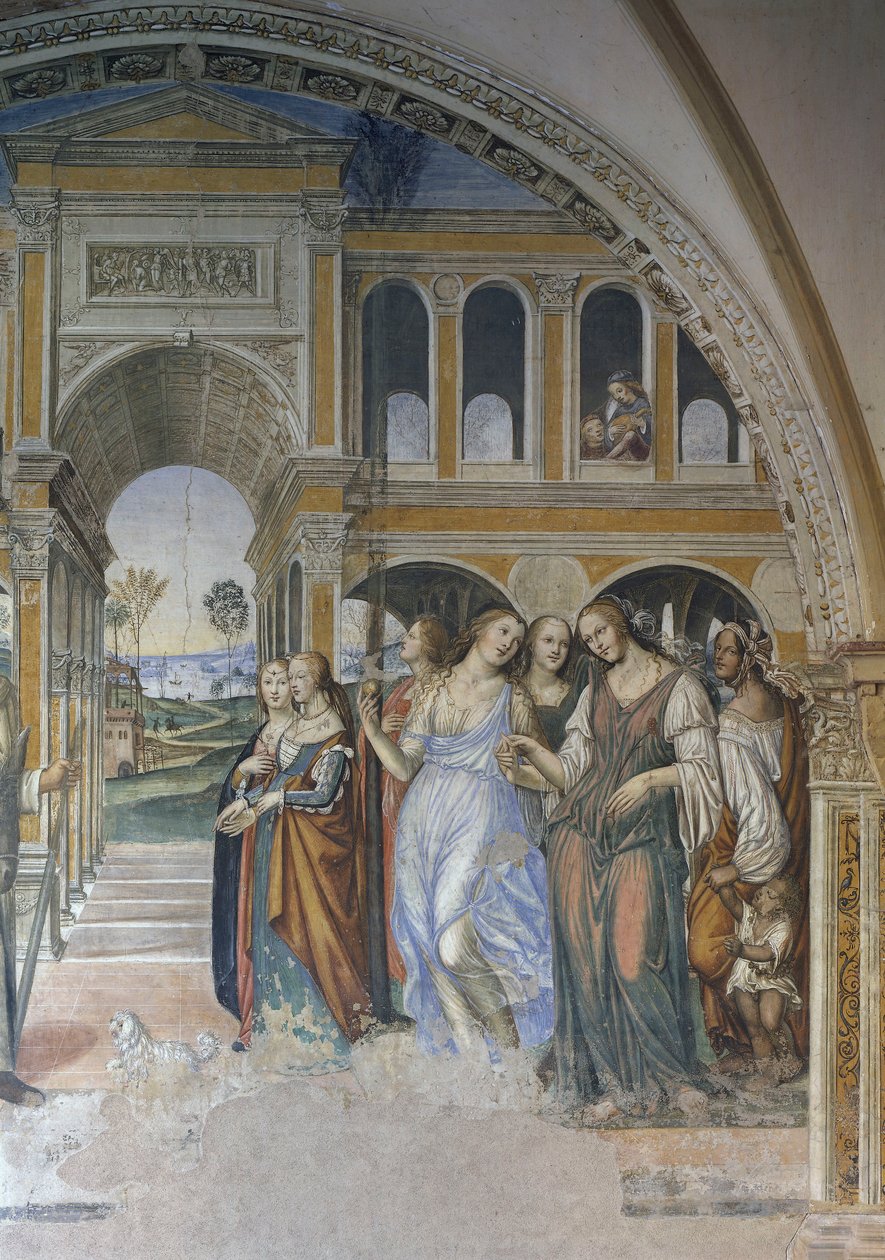 Florentius lähettää portot luostariin, kohtaus Pyhän Benedictin elämästä tekijältä Giovanni Antonio Bazzi Sodoma