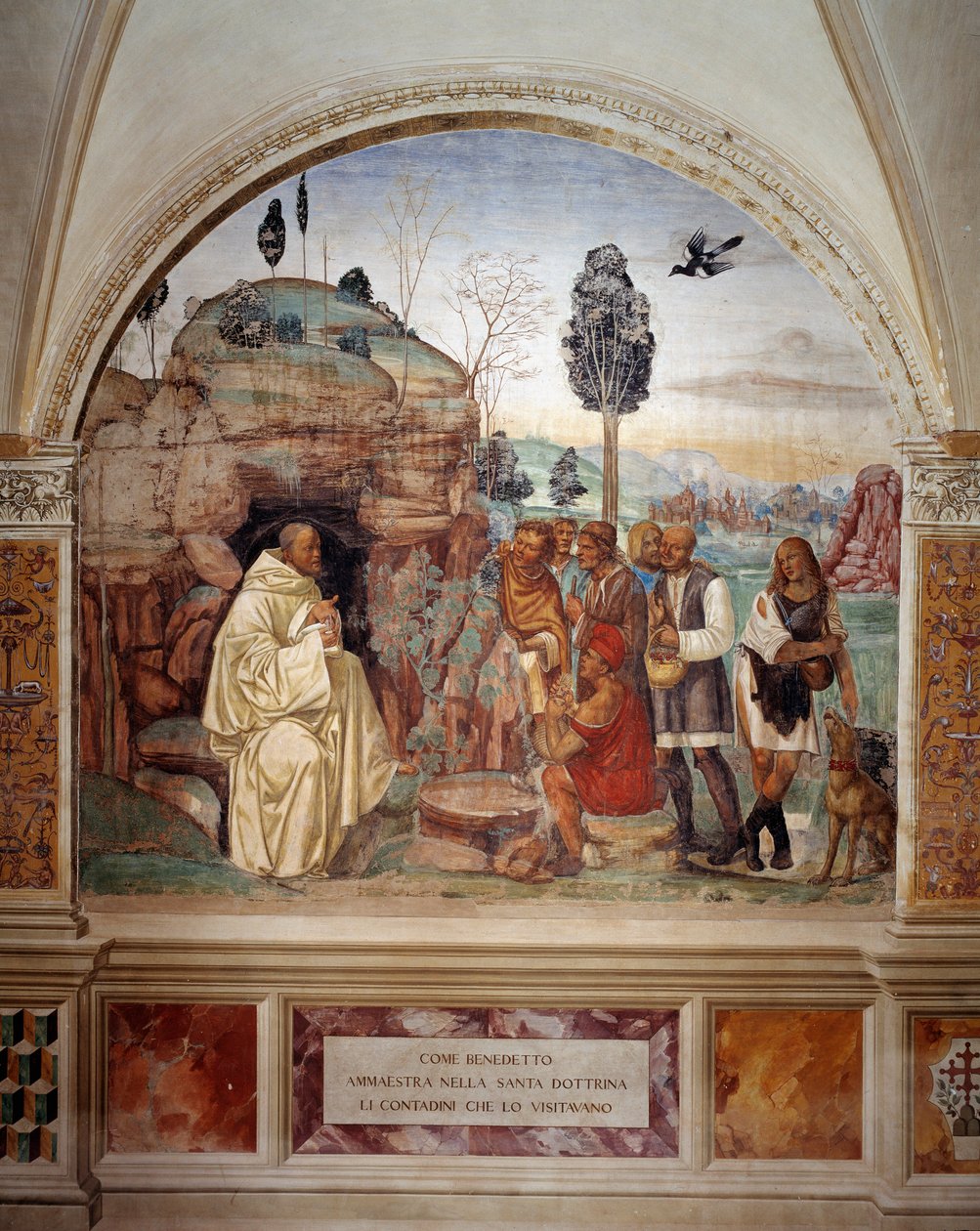 Kuinka Benedictus opettaa pyhää oppia hänen luonaan käyville talonpoikia tekijältä Giovanni Antonio Bazzi Sodoma