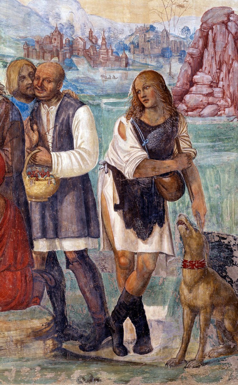 Kuinka Benedictus opettaa pyhää oppia hänen luonaan vieraileville talonpojille Antonio Bazzi dit il Sodoman (1477 - 1549) toteuttama luostarin yksityiskohta fresko, joka kertoo Benedict of Nursielaisen (480 - 567) Benediktiiniritarikunnan perustajan elämäs tekijältä Giovanni Antonio Bazzi Sodoma