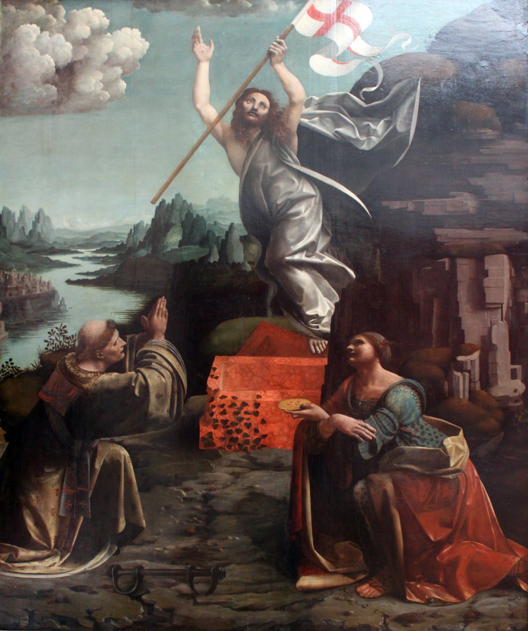 Kristuksen ylösnousemus Pyhän Leonardin Noblacin ja Lucian kanssa tekijältä Giovanni Antonio Boltraffio