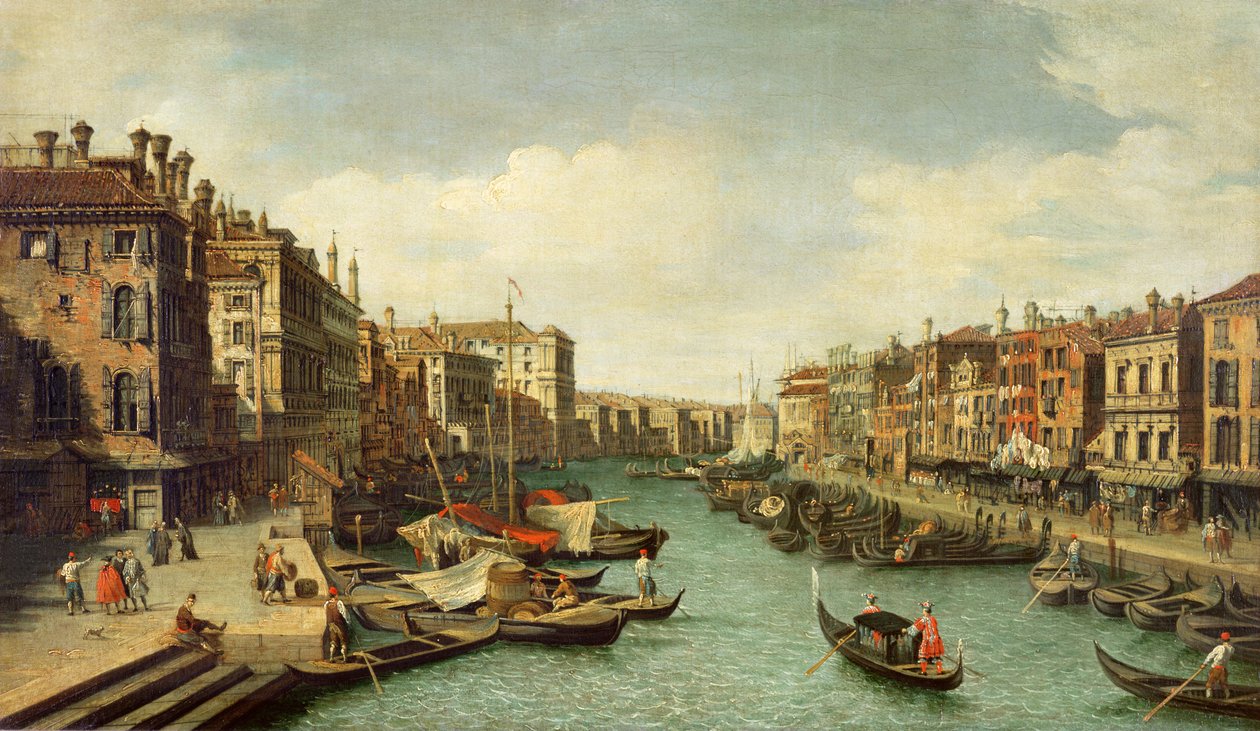 Grand Canal lähellä Rialton siltaa, Venetsia, noin 1730 tekijältä Giovanni Antonio Canal