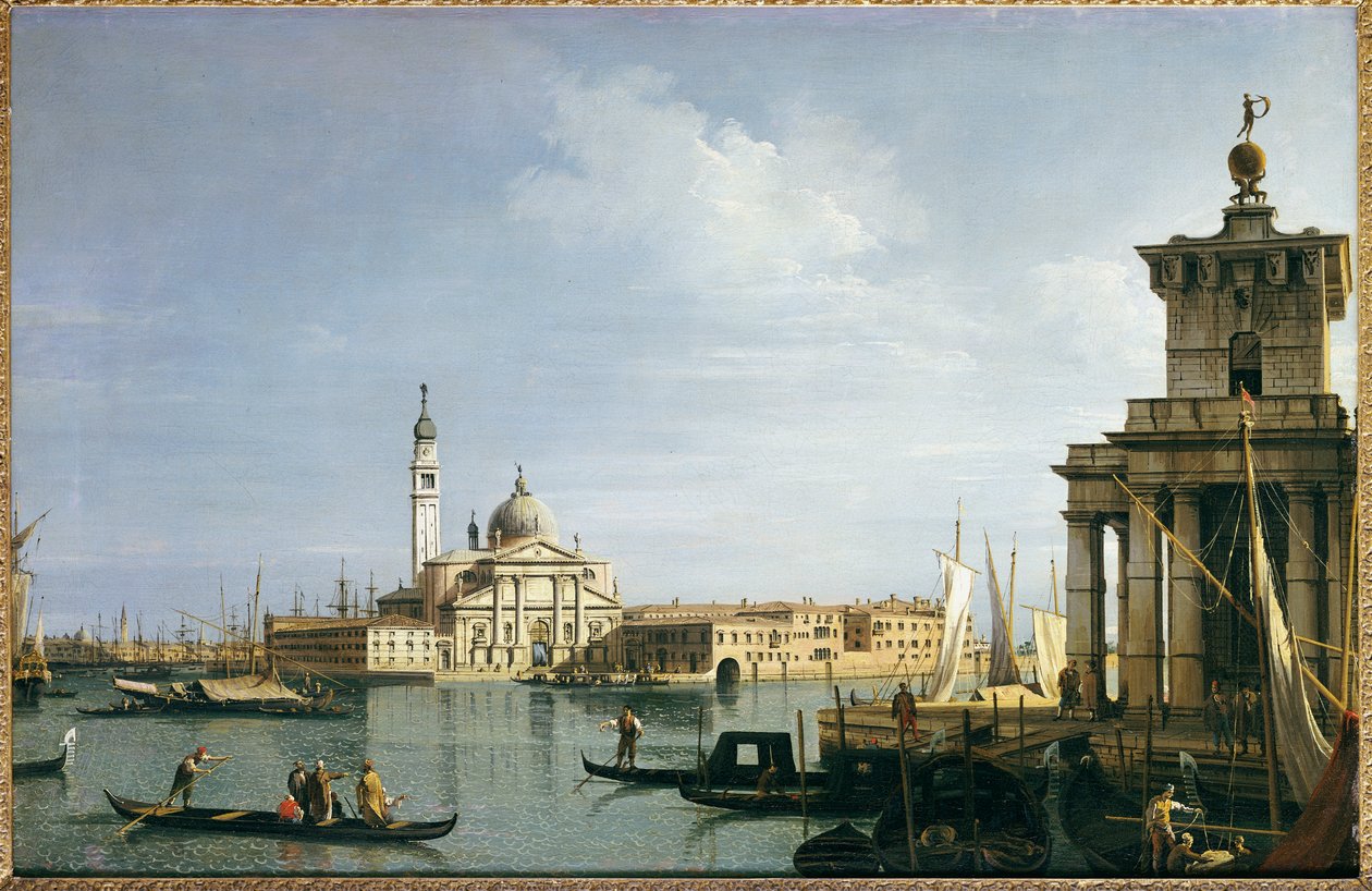 San Giorgio Maggioren saari, Venetsia, Punta della Dogana ja lukuisia aluksia tekijältä Giovanni Antonio Canal