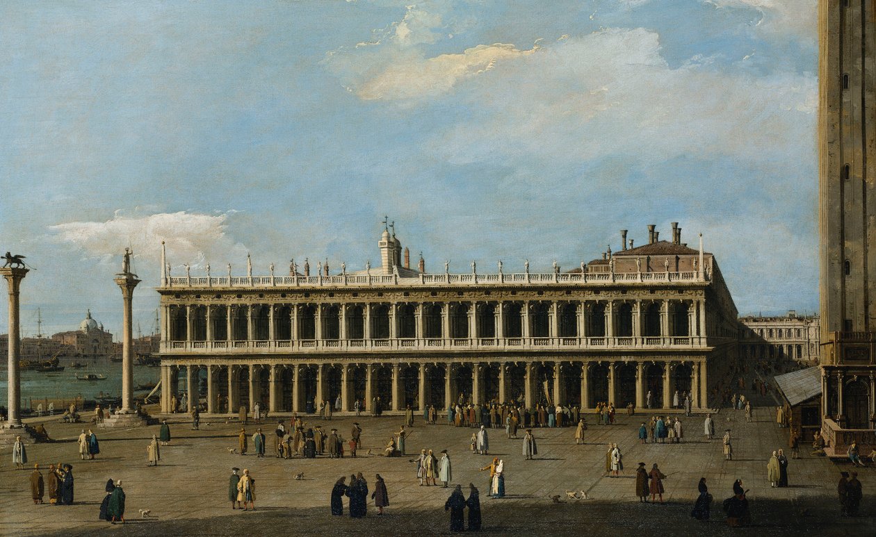 Kirjasto ja Piazzetta, Venetsia, Dogen palatsista, tekijältä Giovanni Antonio Canal