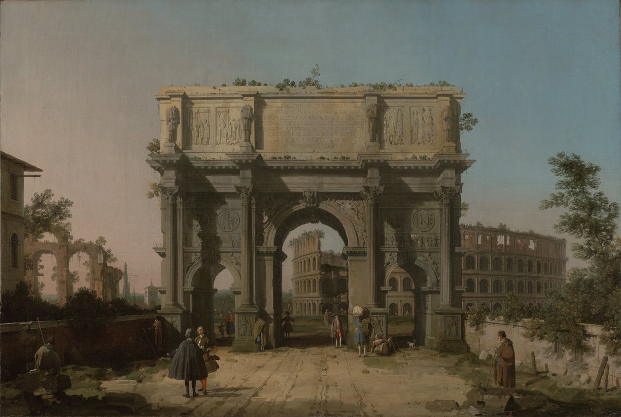 Näkymä Konstantinuksen kaari ja Colosseum, 1742-5. tekijältä Giovanni Antonio Canal