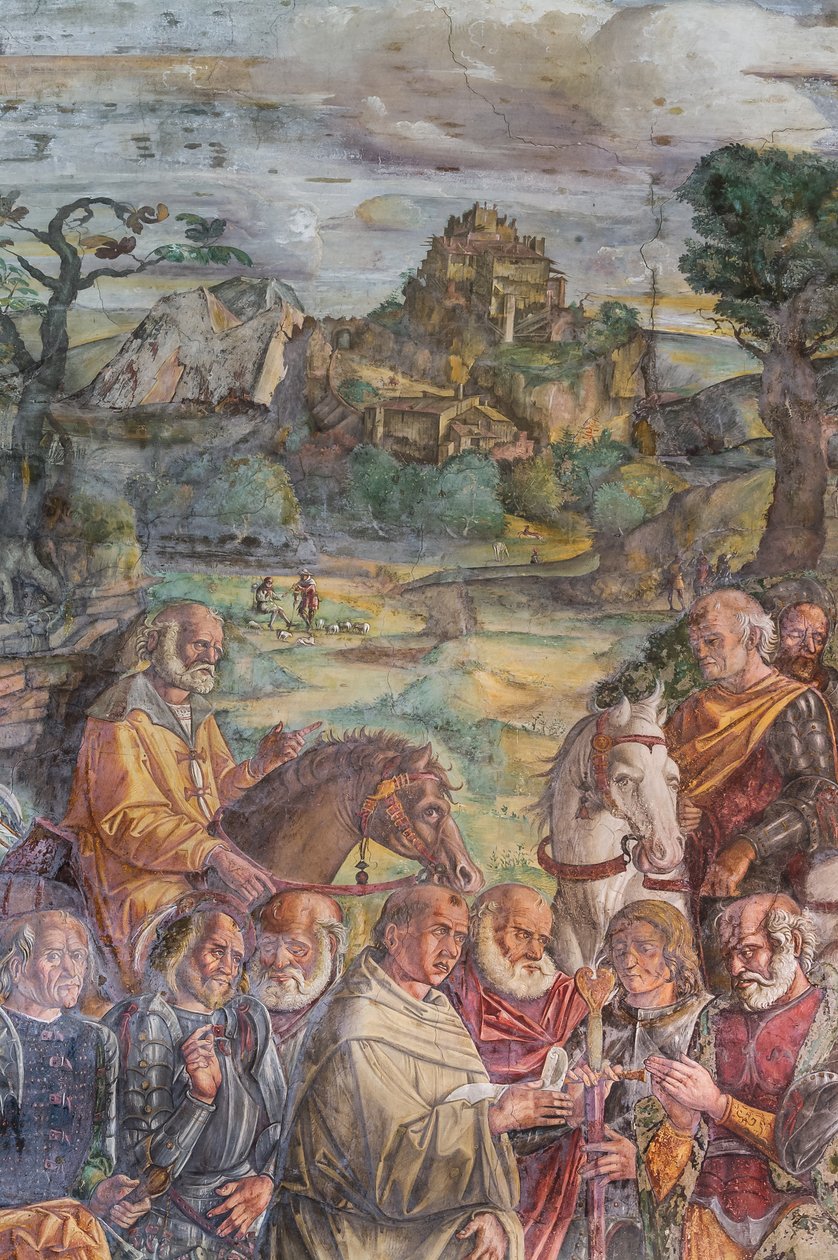 Pyhä Anthony kohtaamassa tyrannia Ezzelinoa Veronassa, yksityiskohta, School of the Saint, yksityiskohta 2196790 tekijältä Giovanni Antonio Corona