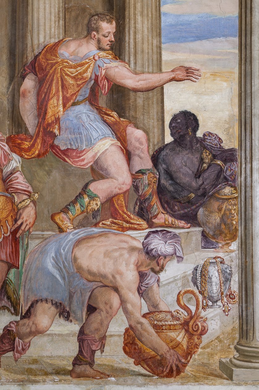Yksityiskohta Kleopatran juhlasta, takkahuone, n. 1560-1565 (fresko) tekijältä Giovanni Antonio Fasolo