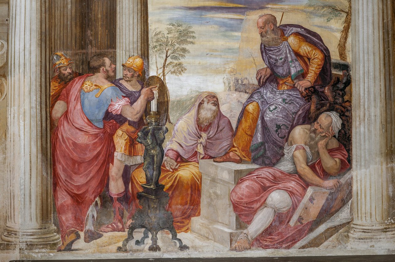 Yksityiskohta Scipion armahduksesta, Takkahuone, n. 1560-65 (fresko) tekijältä Giovanni Antonio Fasolo