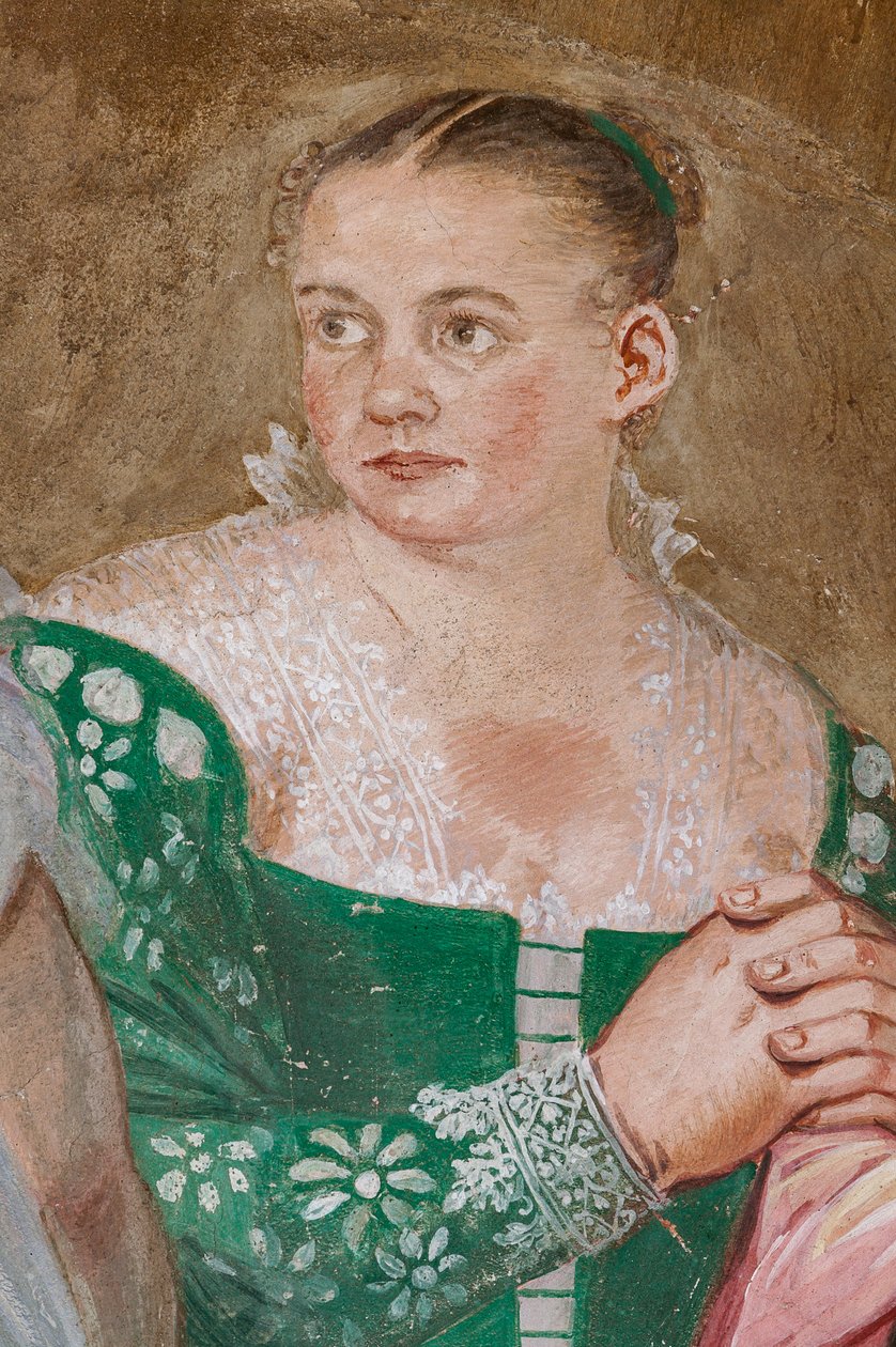 Naishahmo, yksityiskohta Scipion armahduksesta, Takkahuone, n. 1560-65 (fresko) tekijältä Giovanni Antonio Fasolo