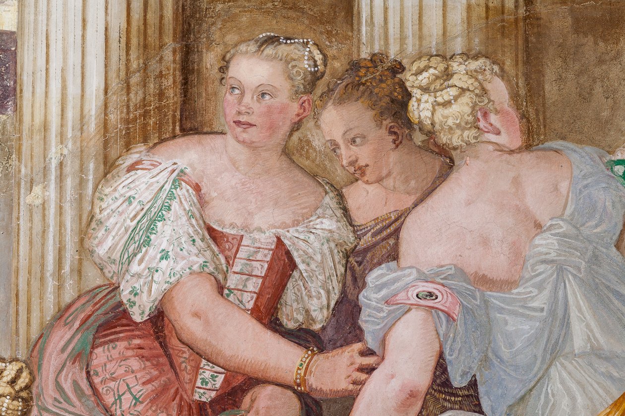Naishahmo, yksityiskohta Scipion armahduksesta, Takkahuone, n. 1560-65 (fresko) tekijältä Giovanni Antonio Fasolo