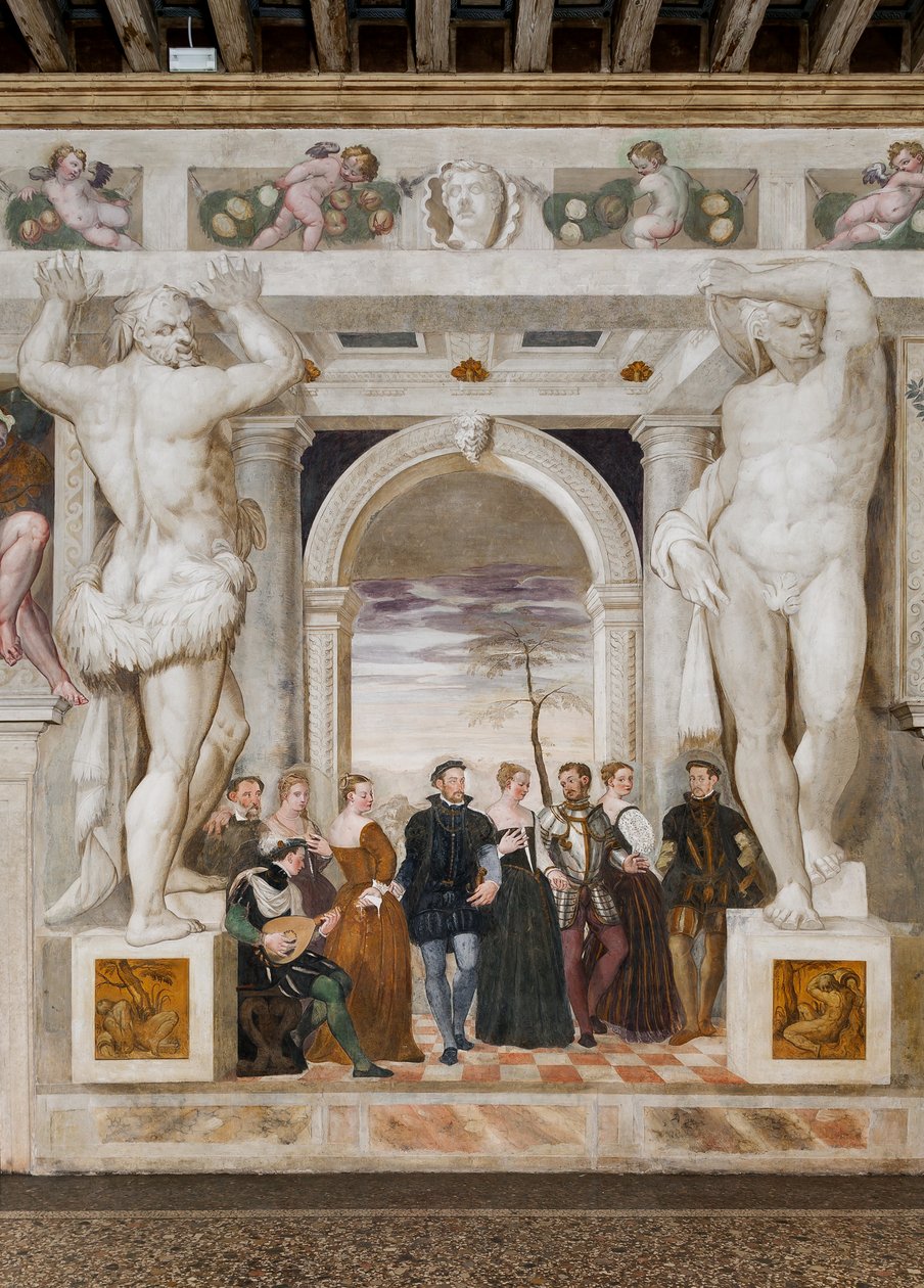 Kutsu tanssiin, pääsali, n. 1570 (fresko) tekijältä Giovanni Antonio Fasolo