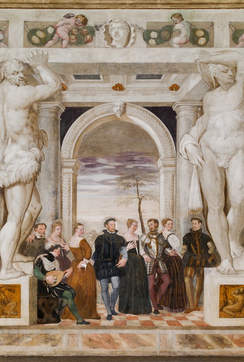 Kutsu tanssiin, pääsali, n. 1570 (fresko) tekijältä Giovanni Antonio Fasolo