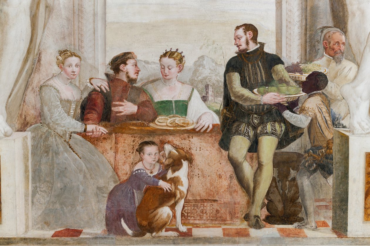 Juhla, pääsali, n. 1570 (fresko) tekijältä Giovanni Antonio Fasolo