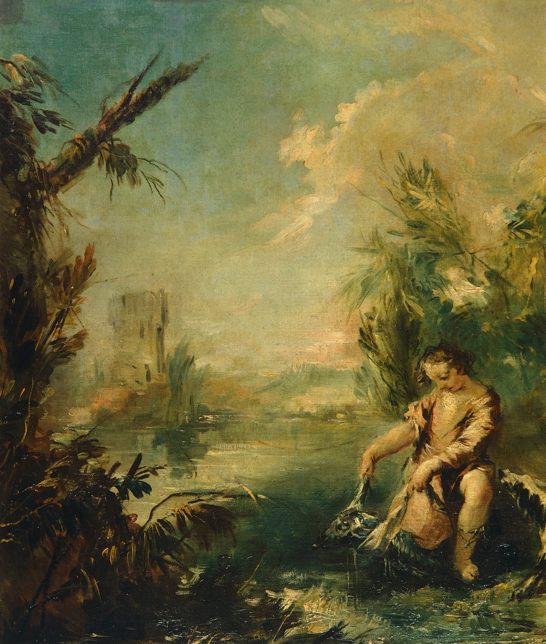Yksityiskohta Tobiaksesta ja Kalasta tekijältä Giovanni Antonio Guardi