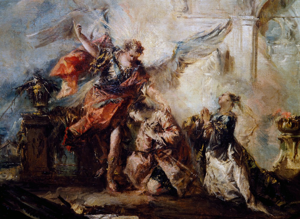Enkeli siunaa Tobiasta, yksityiskohta Tobiaksen häistä, oikea osa tekijältä Giovanni Antonio Guardi