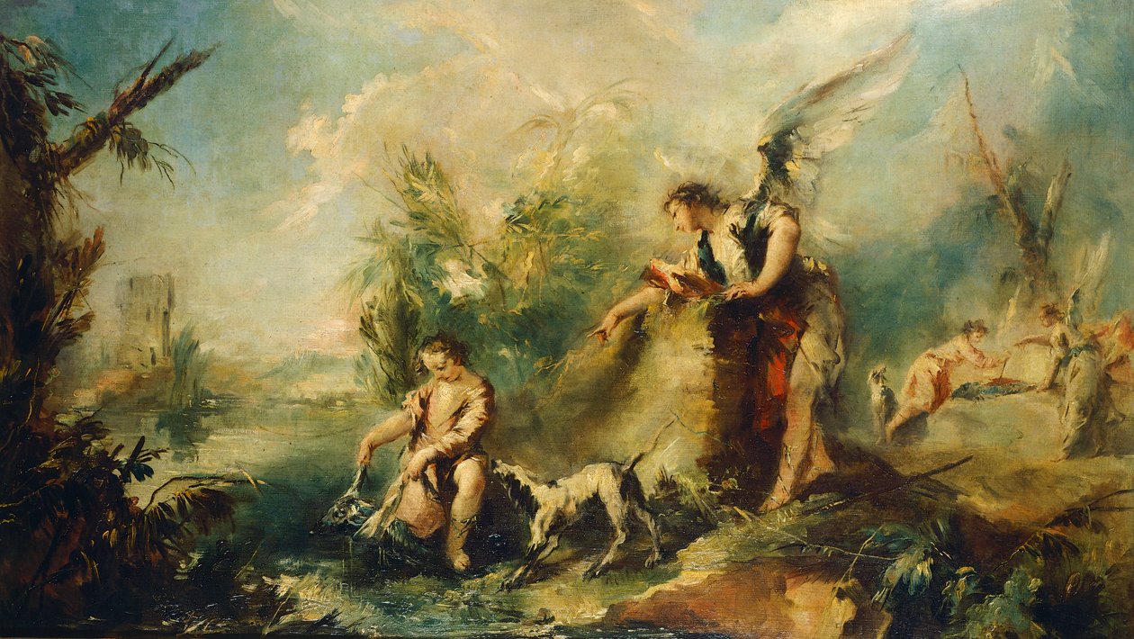 Tobias ja Fish, yksityiskohta tekijältä Giovanni Antonio Guardi