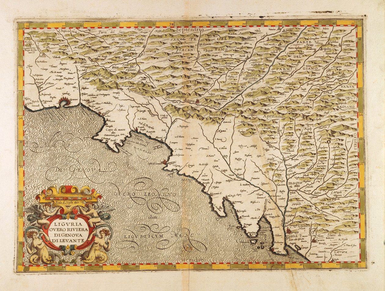 Itä-Ligurian alue, Giovanni Antonio Maginin italialaista atlasta, kuparikaiverrus tekijältä Giovanni Antonio Magini