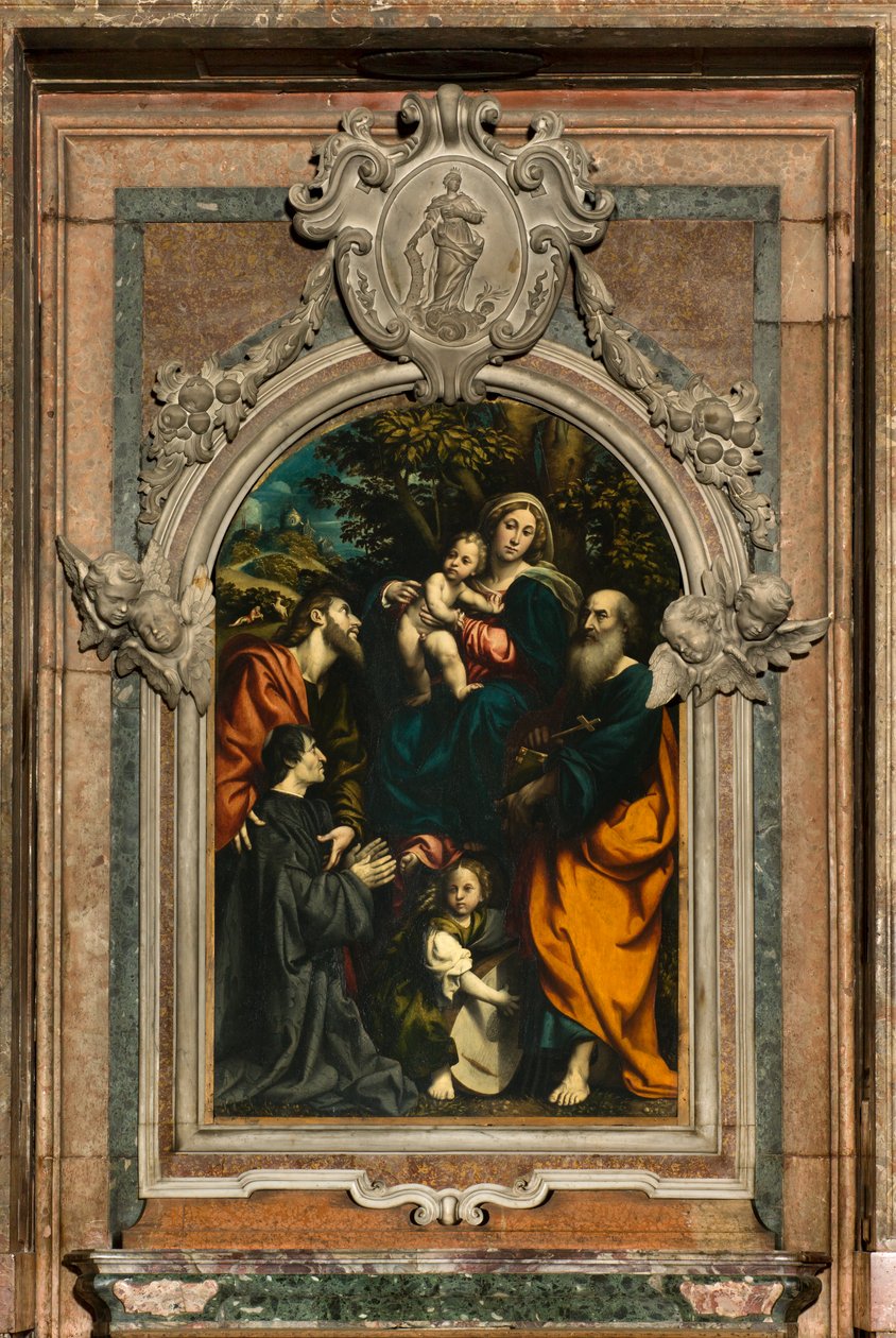 Pyhän Katariinan, Madonnan ja lapsen alttari pyhien Philipin ja Jaakobin ja lahjoittajan Giacomo Schizzin välillä, Il Pordenone 1522 tekijältä Giovanni Antonio Pordenone