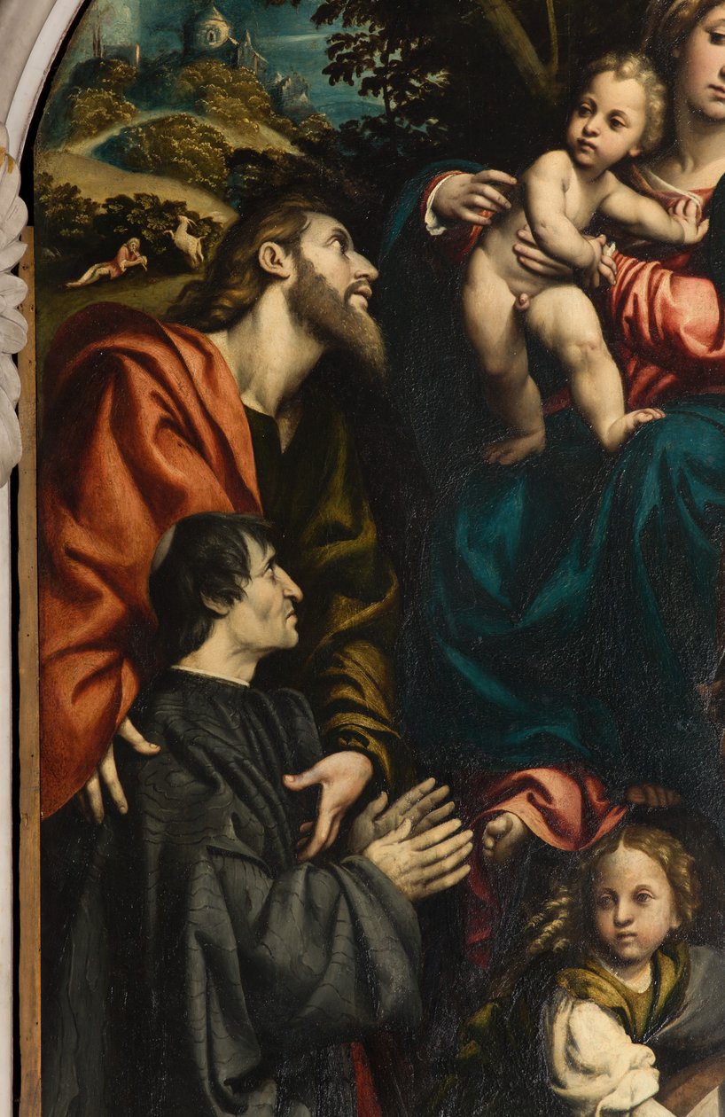 Pyhän Katariinan, Madonnan ja lapsen alttari pyhien Philipin ja Jaakobin ja lahjoittajan Giacomo Schizzin välillä, Il Pordenone 1522, yksityiskohta tekijältä Giovanni Antonio Pordenone