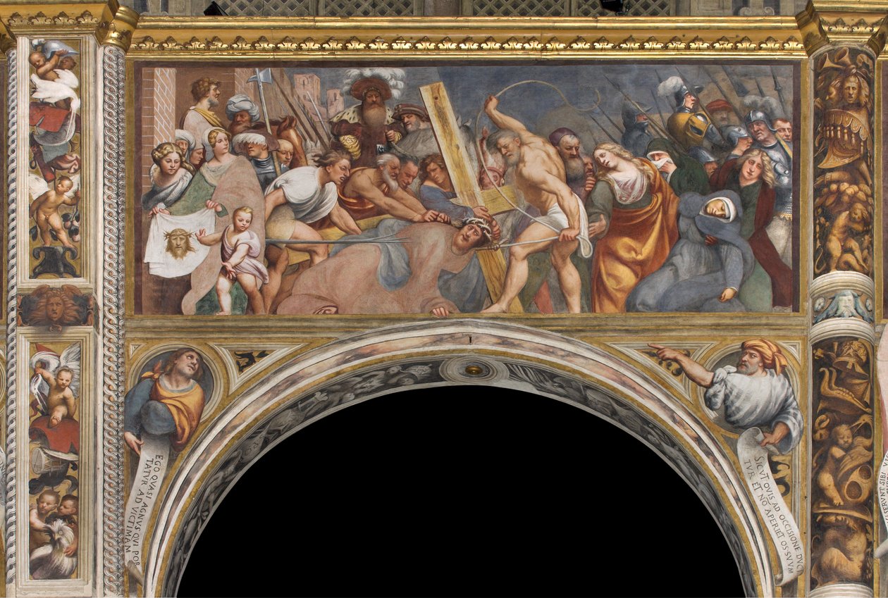 Keski-Aave, toinen eteläjänne, Jeesus kaatuu ristin alle, Il Pordenone tekijältä Giovanni Antonio Pordenone