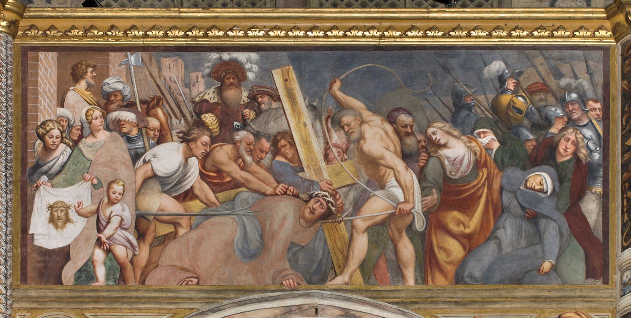 Keski-Aave, toinen eteläjänne, Jeesus kaatuu ristin alle, Il Pordenone tekijältä Giovanni Antonio Pordenone