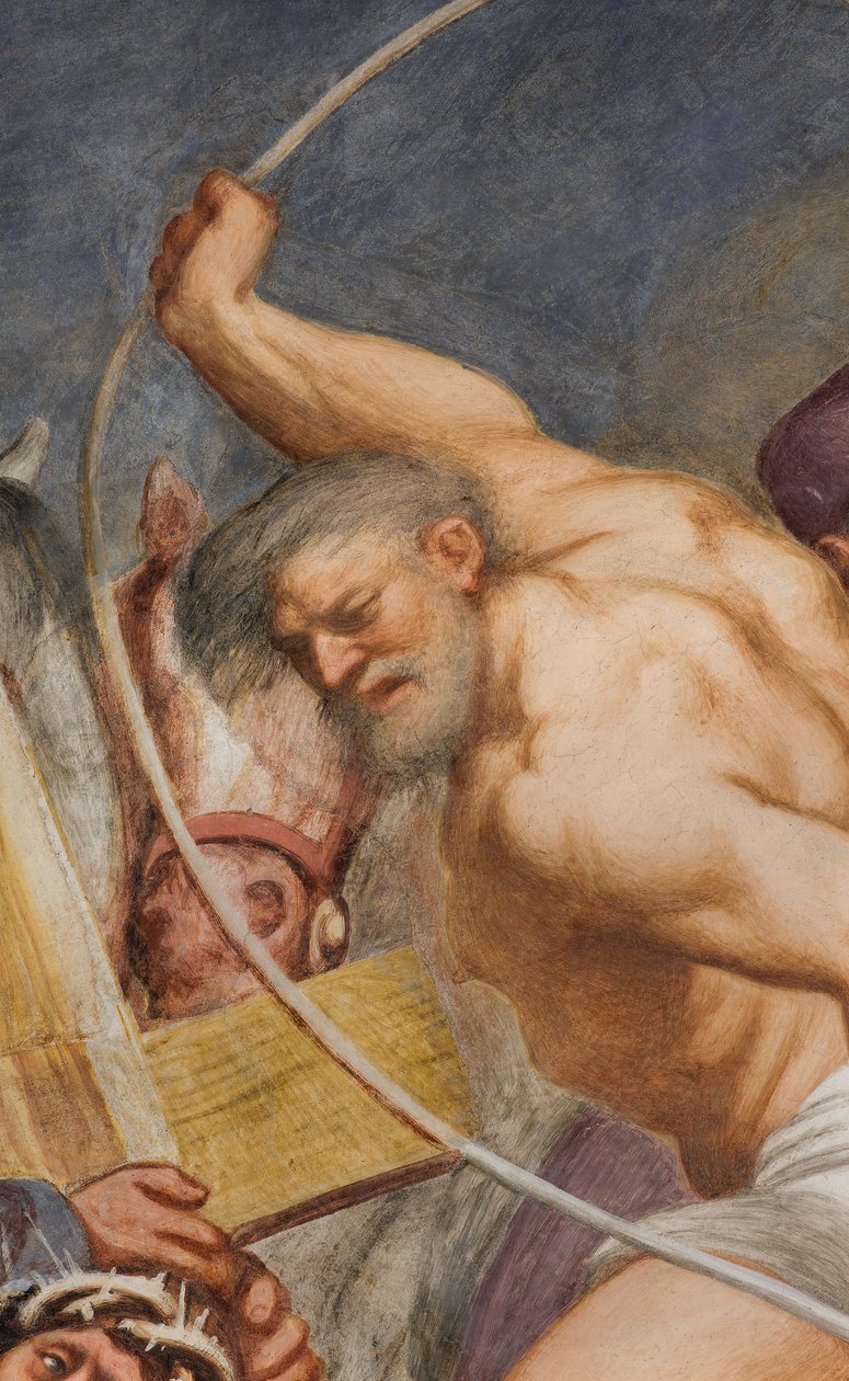 Keskilaivo, toinen eteläjänne, Jeesus putoaa ristin alle, Il Pordenone tekijältä Giovanni Antonio Pordenone