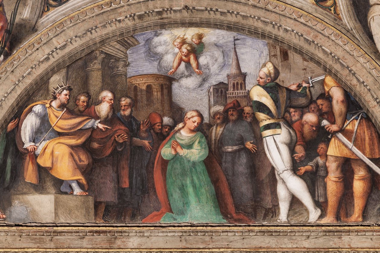 Lunette, joka kuvaa Pyhän Katariinan mestausta tekijältä Giovanni Antonio Pordenone
