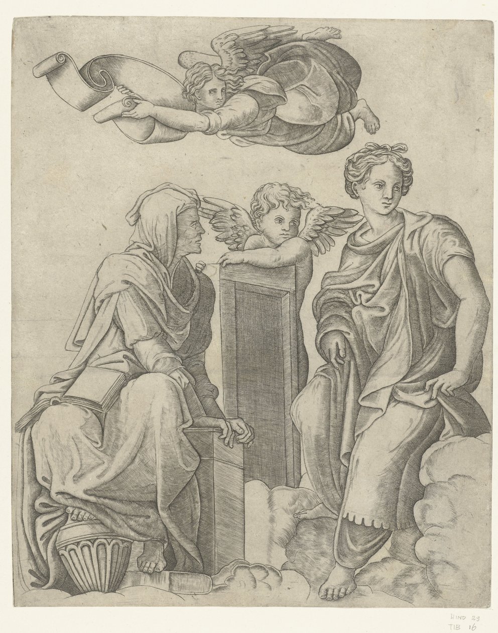 Kaksi sibylaa ja enkeli ja putto Dialektiikka ja logiikka tekijältä Giovanni Antonio da Brescia (attributed to)