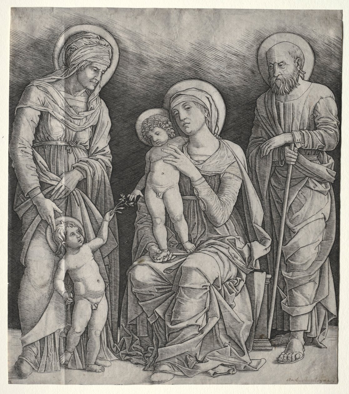 Pyhä perhe Pyhän Elisabetin ja lapsen kanssa Pyhän Johannes Kastajan kanssa, n. 1500. tekijältä Giovanni Antonio da Brescia