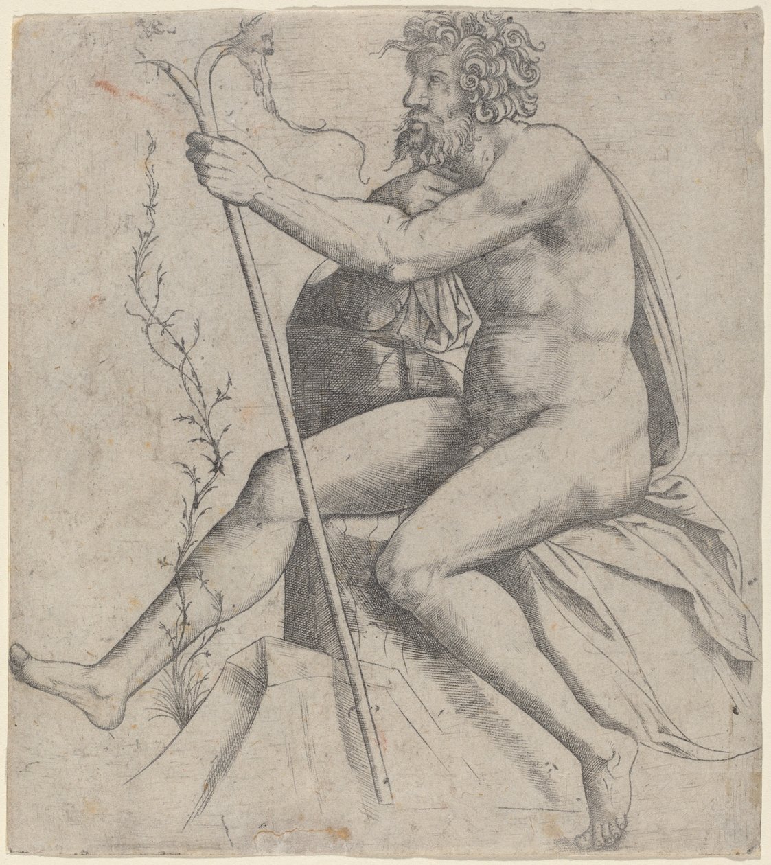 Mies istuu ja pitelee haarukkaa tekijältä Giovanni Antonio da Brescia