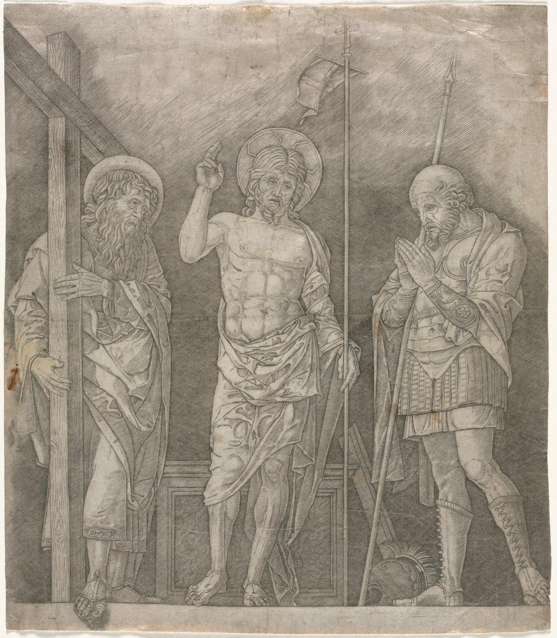 Ylösnoussut Kristus pyhien Andreaksen ja Longinuksen välillä tekijältä Giovanni Antonio da Brescia