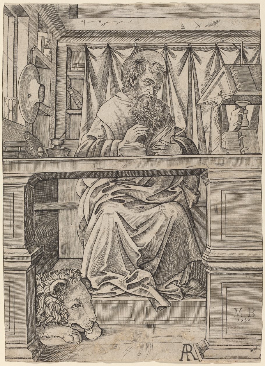 Pyhä Hieronymus opiskelussaan tekijältä Giovanni Antonio da Brescia