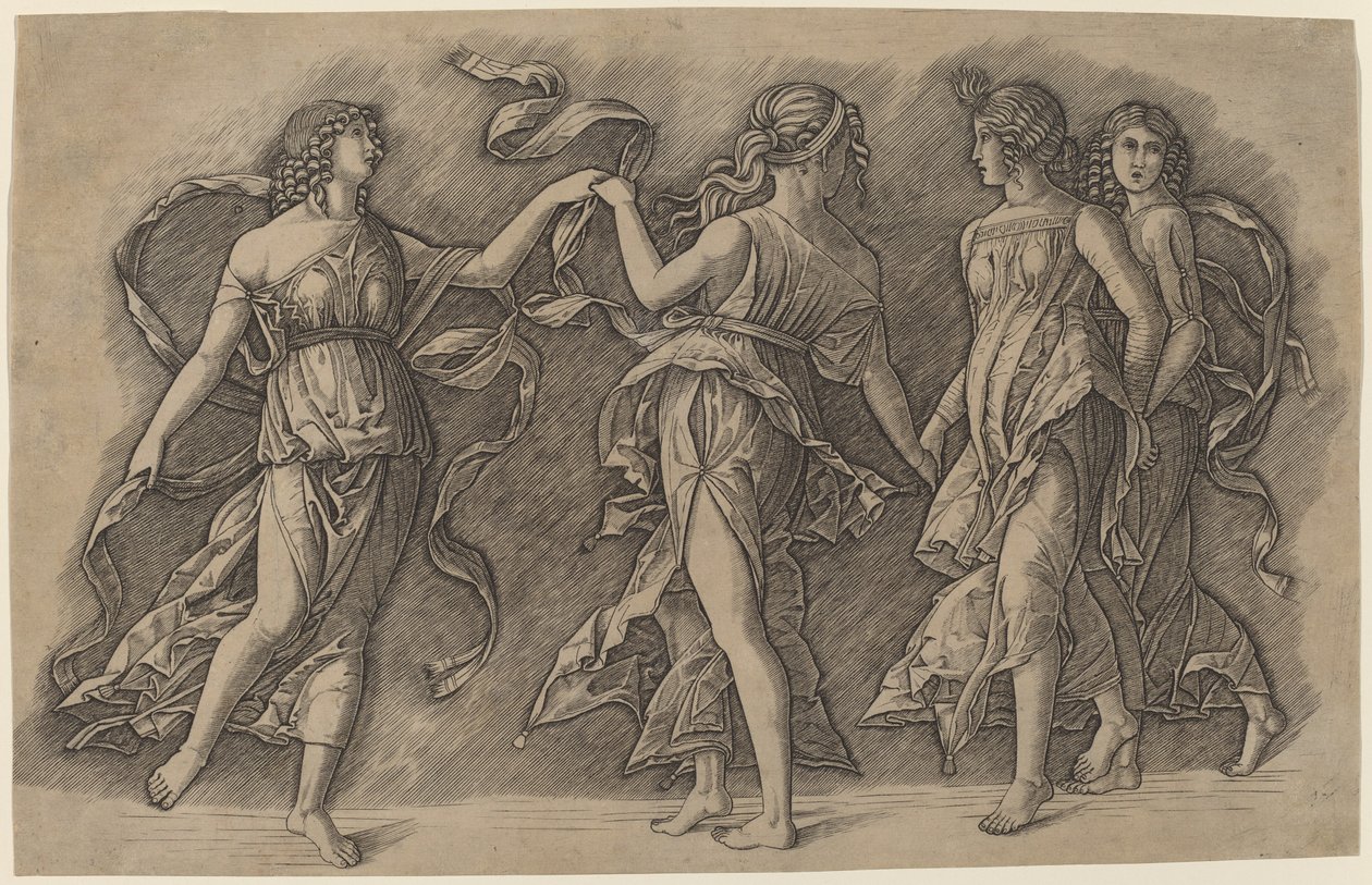 Neljä tanssivaa muusaa tekijältä Giovanni Antonio da Brescia, after Andrea Mantegna