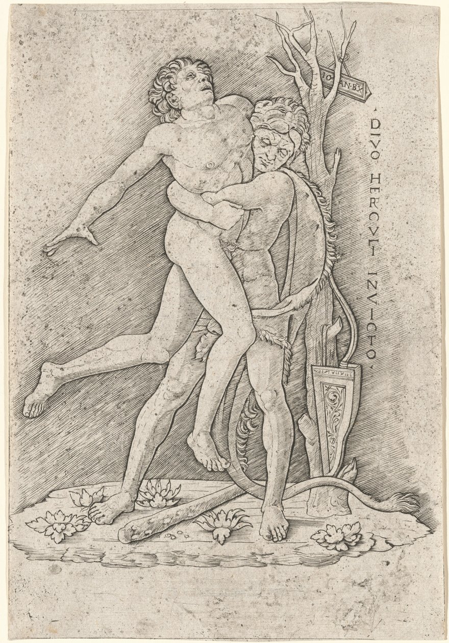 Hercules ja Antaeus tekijältä Giovanni Antonio da Brescia, after Andrea Mantegna