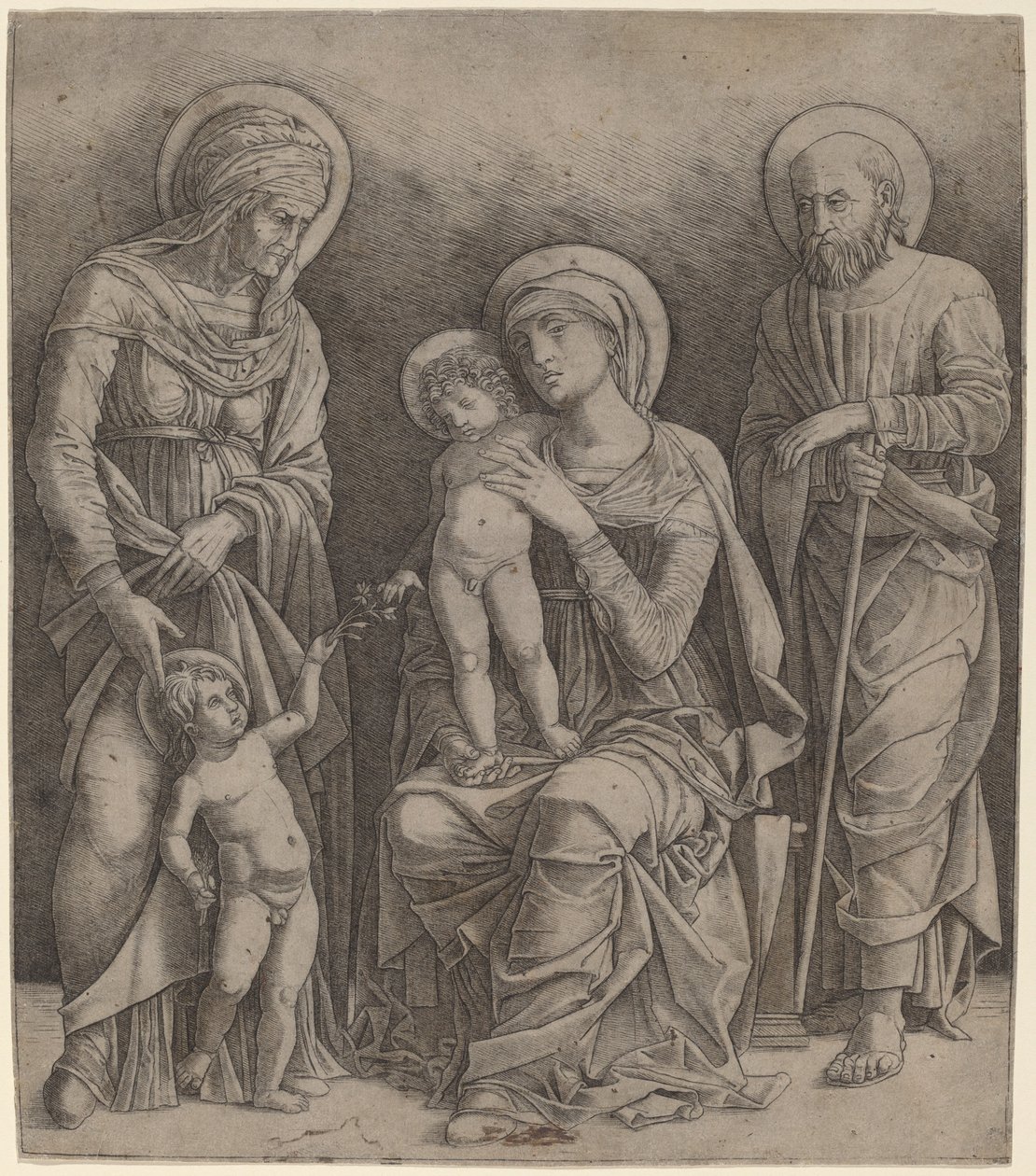 Pyhä perhe Pyhän Elisabetin ja Pienen Johanneksen kanssa tekijältä Giovanni Antonio da Brescia, after Andrea Mantegna