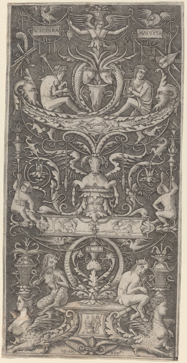 Koristetaulu, jossa kaiverrus "Victoria Augusta" tekijältä Giovanni Antonio da Brescia after Nicoletto