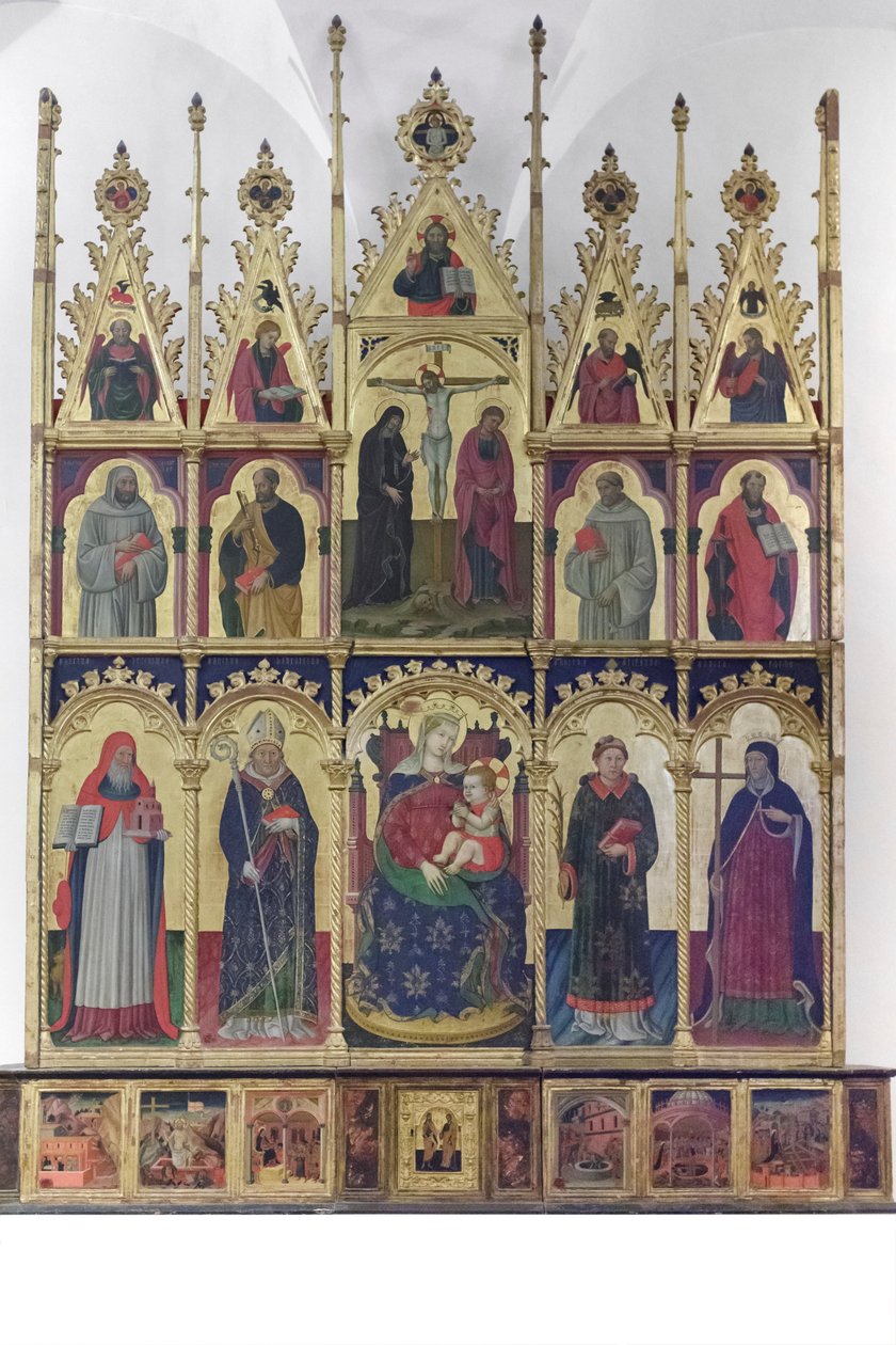 Madonna lapsen kanssa pyhimysten joukossa Jerome, Benedictus tekijältä Giovanni Antonio da Pesaro
