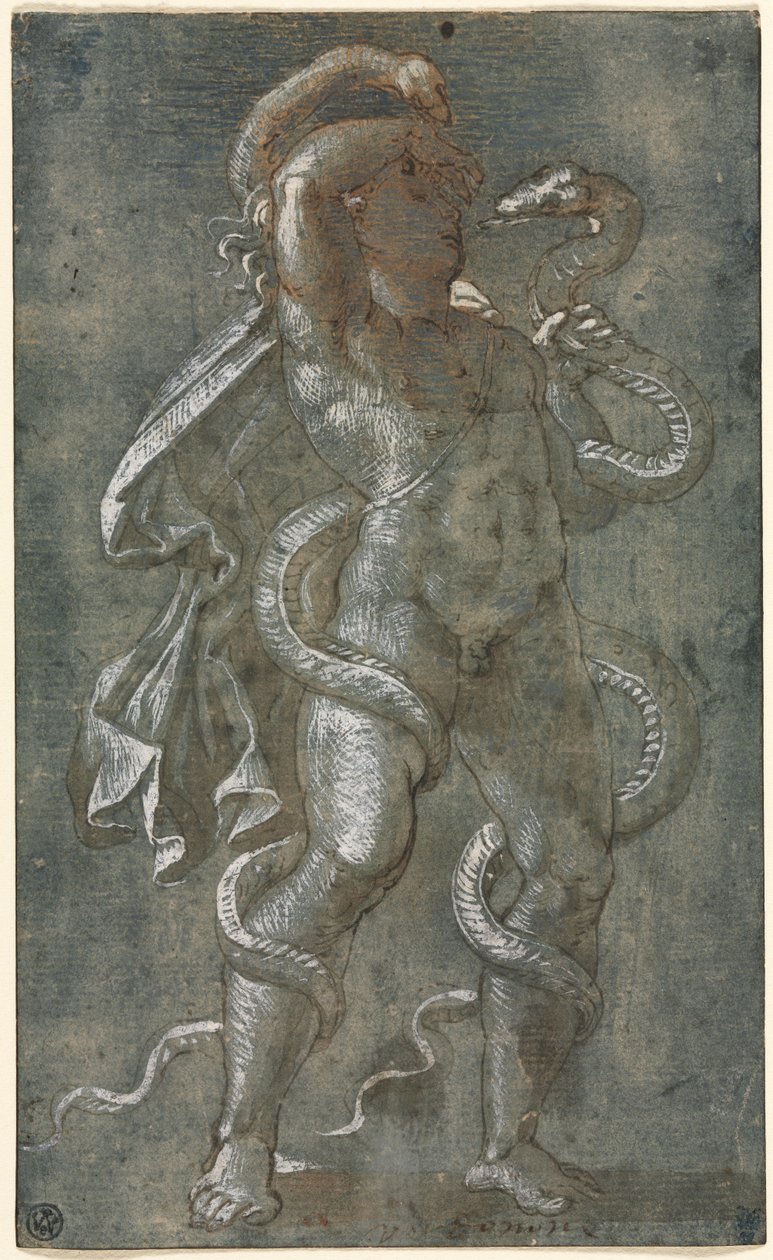 Kahden käärmeen kietoama mies, n. 1527. tekijältä Giovanni Antonio da Pordenone