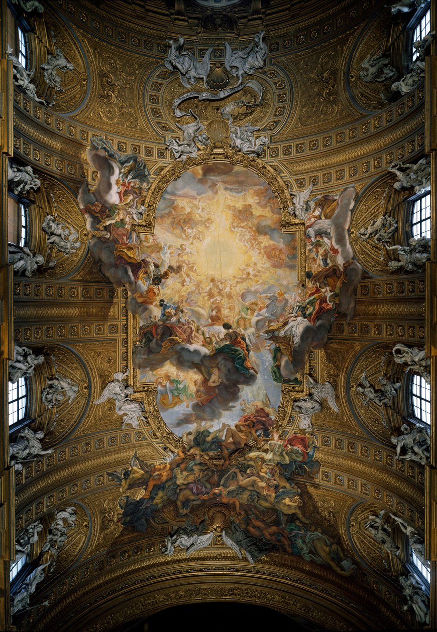 Giovan Battista Gaulli Baciccian (1639-1709) laivan fresko Jeesuksen pyhän nimen voitto Rooma, Chiesa del Gesu (Gesun kirkko tai Jeesuksen Pyhän Nimen kirkko) Italia tekijältä Giovanni Battista  Gaulli