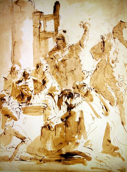 Adoration of the Magi (kynä ja ruskea muste ja pesu paperille) tekijältä Giovanni Battista Tiepolo