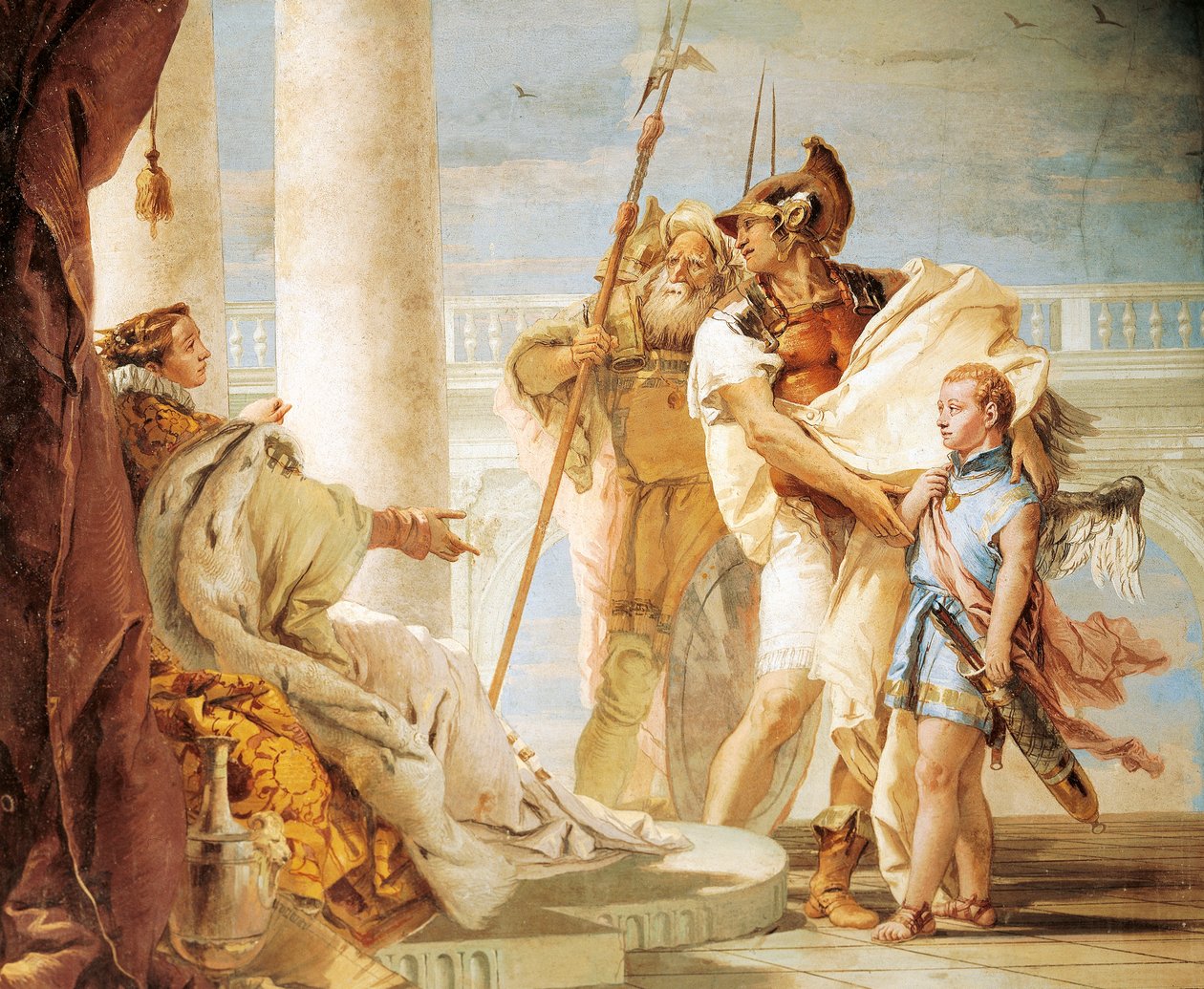 Aeneas esittelee Didolle Ascaniukseksi pukeutuneen Cupidon, kirjoittanut Giambattista Tiepolo (1696-1770), fresko, Aeneidin huone, Villa Valmarana "Oh Who", Vicenza, Italia tekijältä Giovanni Battista Tiepolo