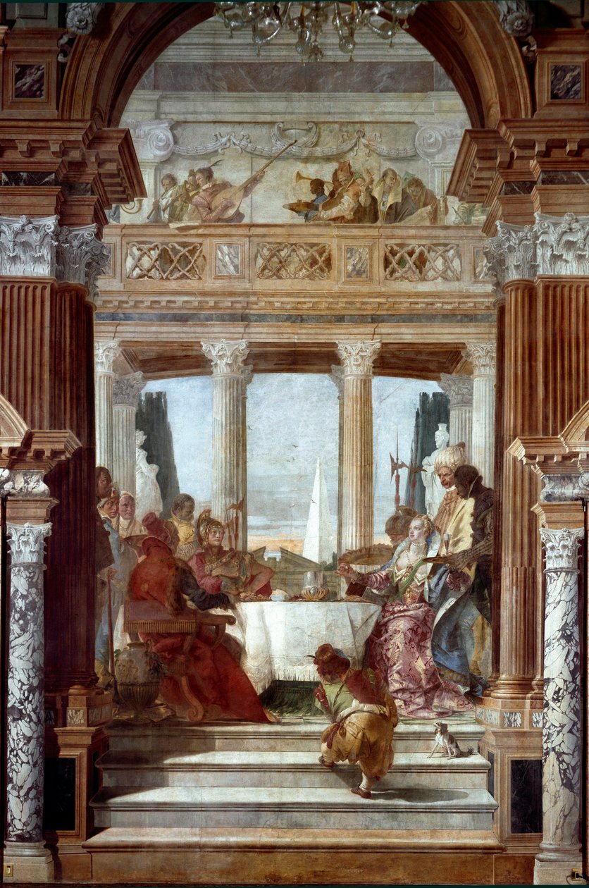 Giambattista Tiepolon (1696-1770) Antoniuksen ja Kleopatran juhla-ateria 1747-1748 Venetsia, Palazzo Labia tekijältä Giovanni Battista Tiepolo