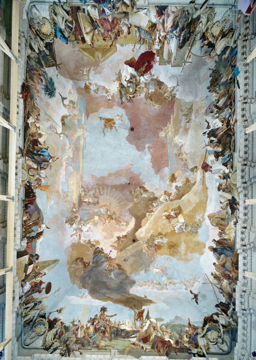 Kattofresko Würzburgin piispallisen residenssin portaikossa... (fresko) tekijältä Giovanni Battista (1696 1770) Tiepolo
