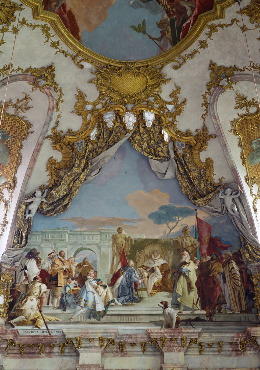 Yksityiskohta kattofreskosta, keisarillinen sali Kaisersaal, Würzburgin residenssi ... (fresko) tekijältä Giovanni Battista (1696 1770) Tiepolo