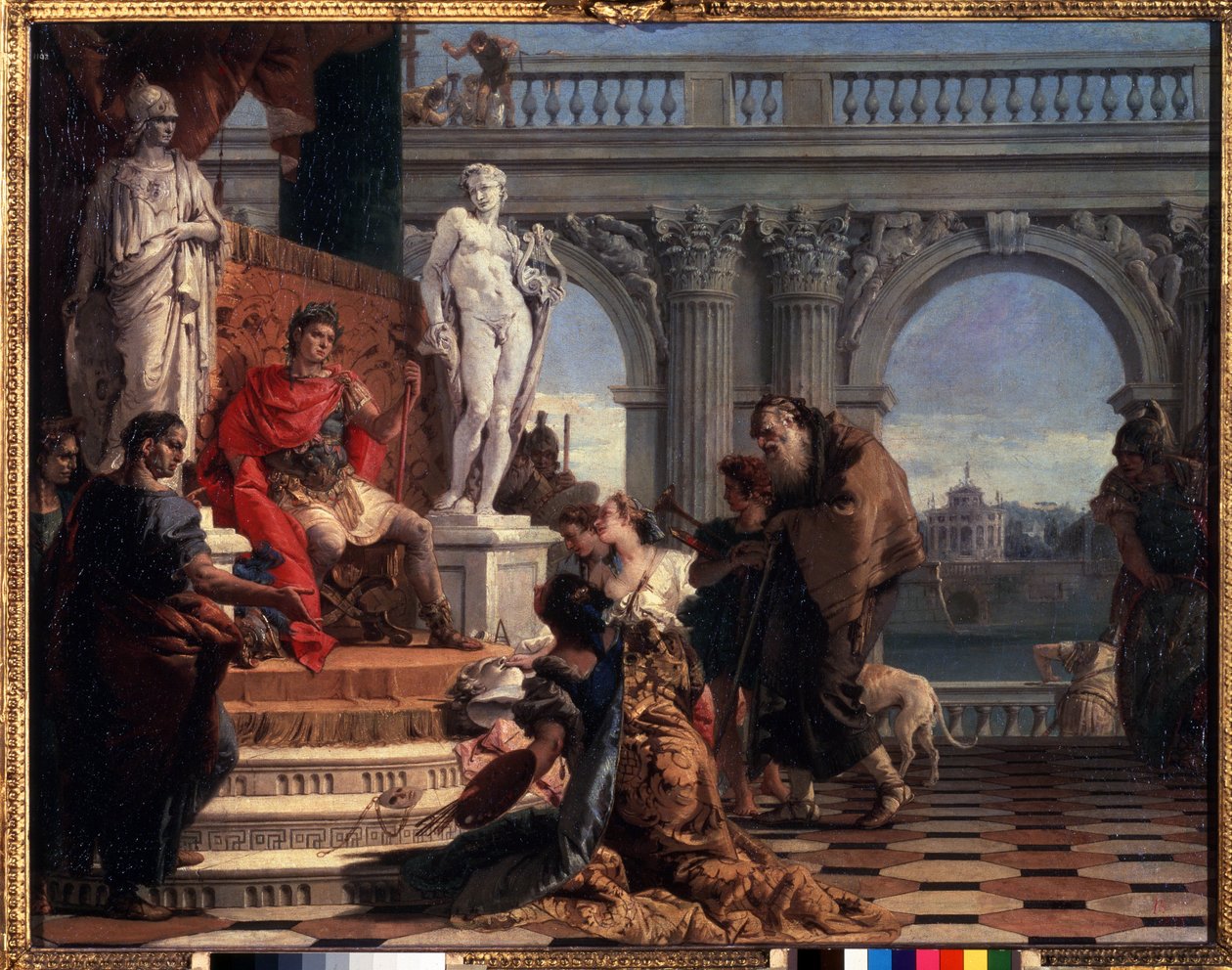 Maecenas esittelee taidetta Augustukselle. Caius Cilnius Maecenas (tai Mecene) (noin 70 eaa.–8 eKr.) roomalainen poliitikko, joka omisti omaisuutensa ja vaikutusvaltansa taiteen ja kirjainten edistämiseen tekijältä Giovanni Battista Tiepolo