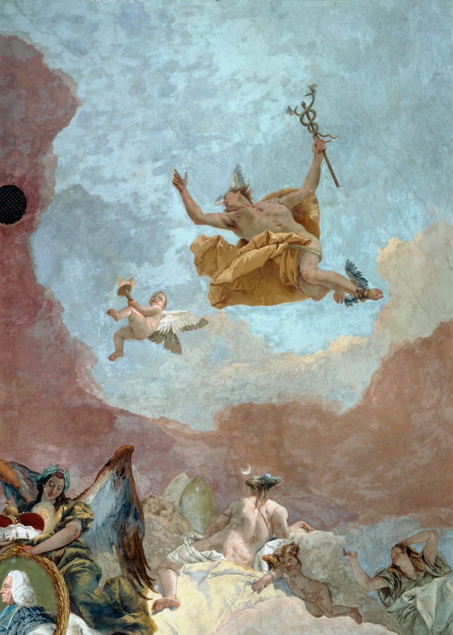 Merkurius, jumalten lähettiläs ... (fresko) tekijältä Giovanni Battista (1696 1770) Tiepolo