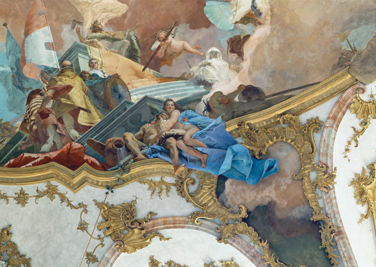 Maalaus Kaisersaalin, keisarihuoneen, kattopaneelissa, Würzburg, piispan residenssi ... tekijältä Giovanni Battista (1696 1770) Tiepolo