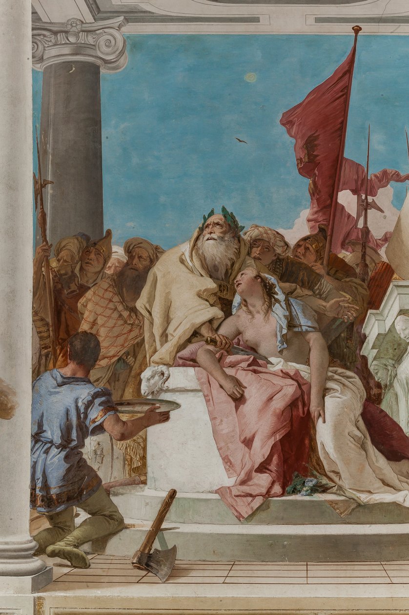 Palazzina (pieni rakennus), eteinen: "Iphigenian uhri", yksityiskohta tekijältä Giovanni Battista Tiepolo